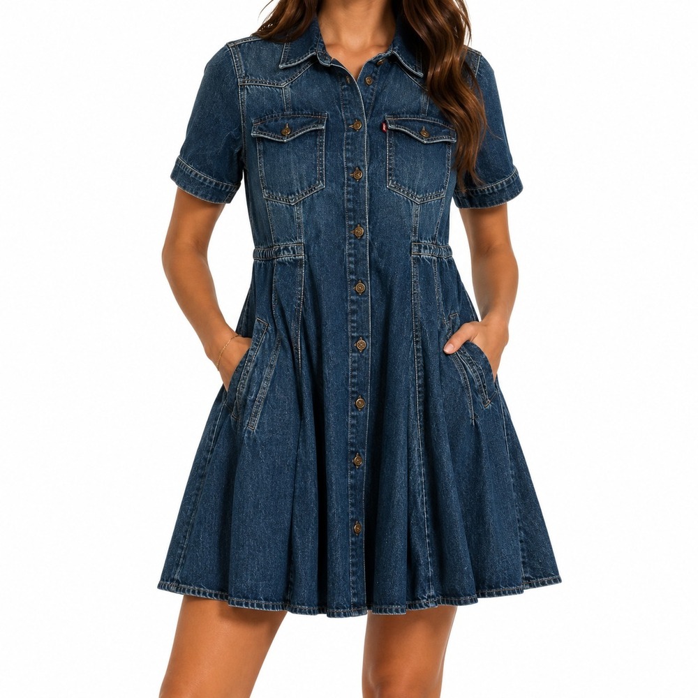 Levi's Dark Blue Denim Button-Front Fit-and-Flare Dress